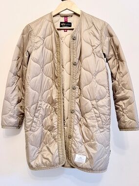 Alpha Industries Long Quilted Liner Jacket in Beige Khaki Tan Camel Size XS